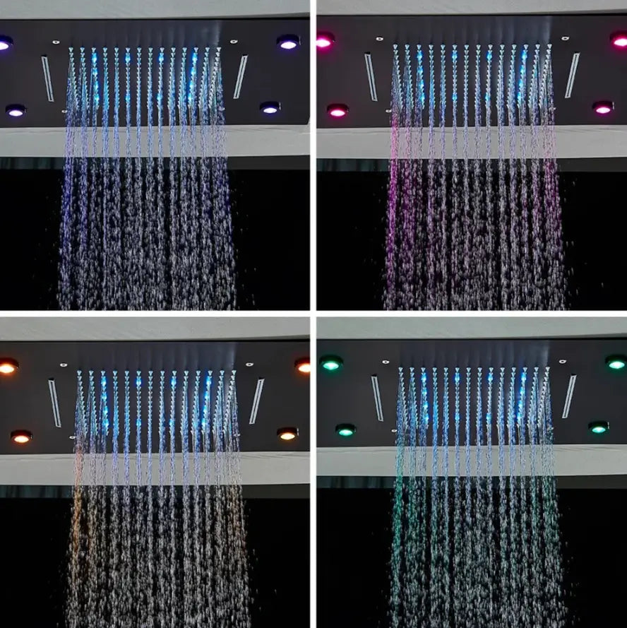 Matt black concealed ceiling shower system with LED - dimensions and measurements