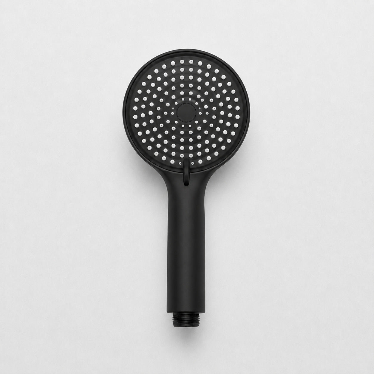 Matt black thermostatic shower column with shelf - finish and surface detail