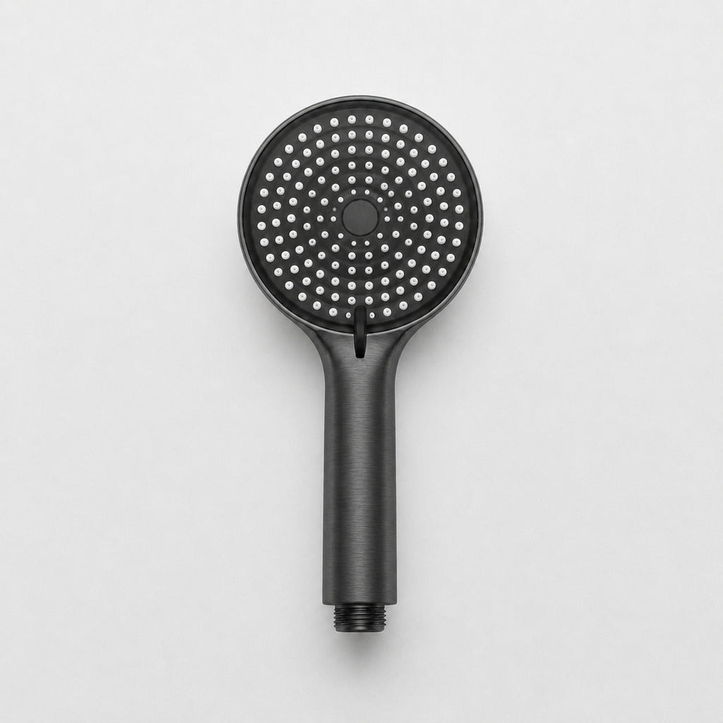 Brushed grey thermostatic shower column with shelf - dimensions and measurements