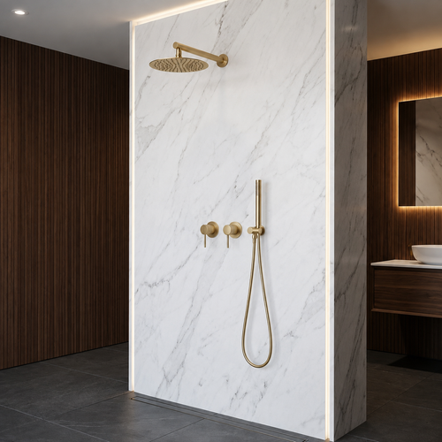 Brushed gold concealed shower set with rainfall head