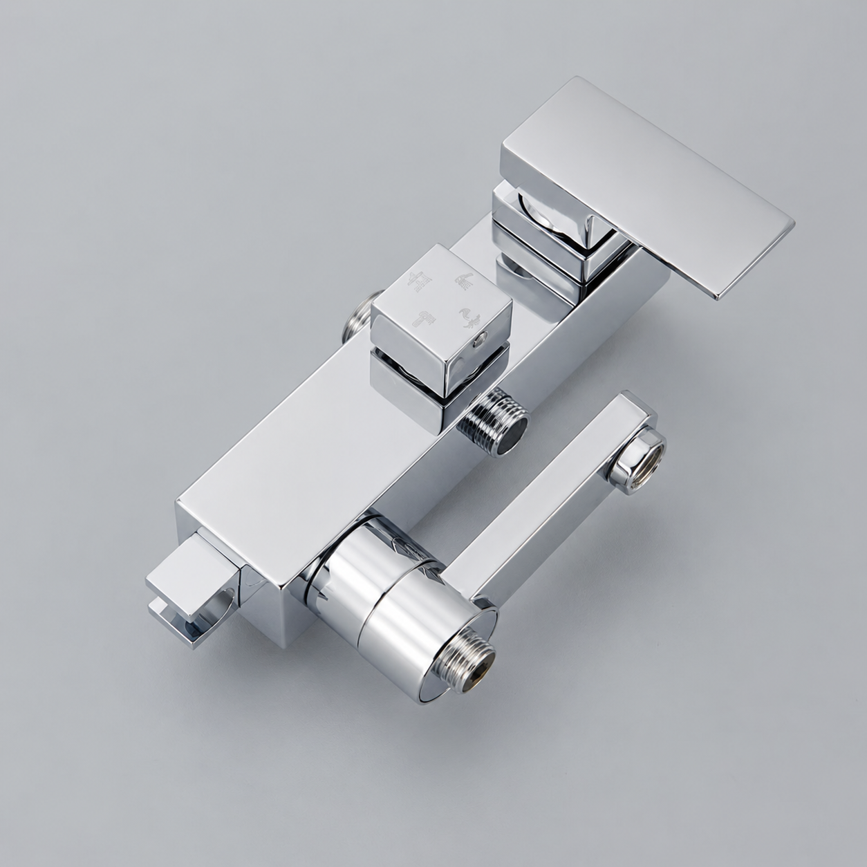 Polished chrome shower column with rain head and bath mixer - included parts and fittings