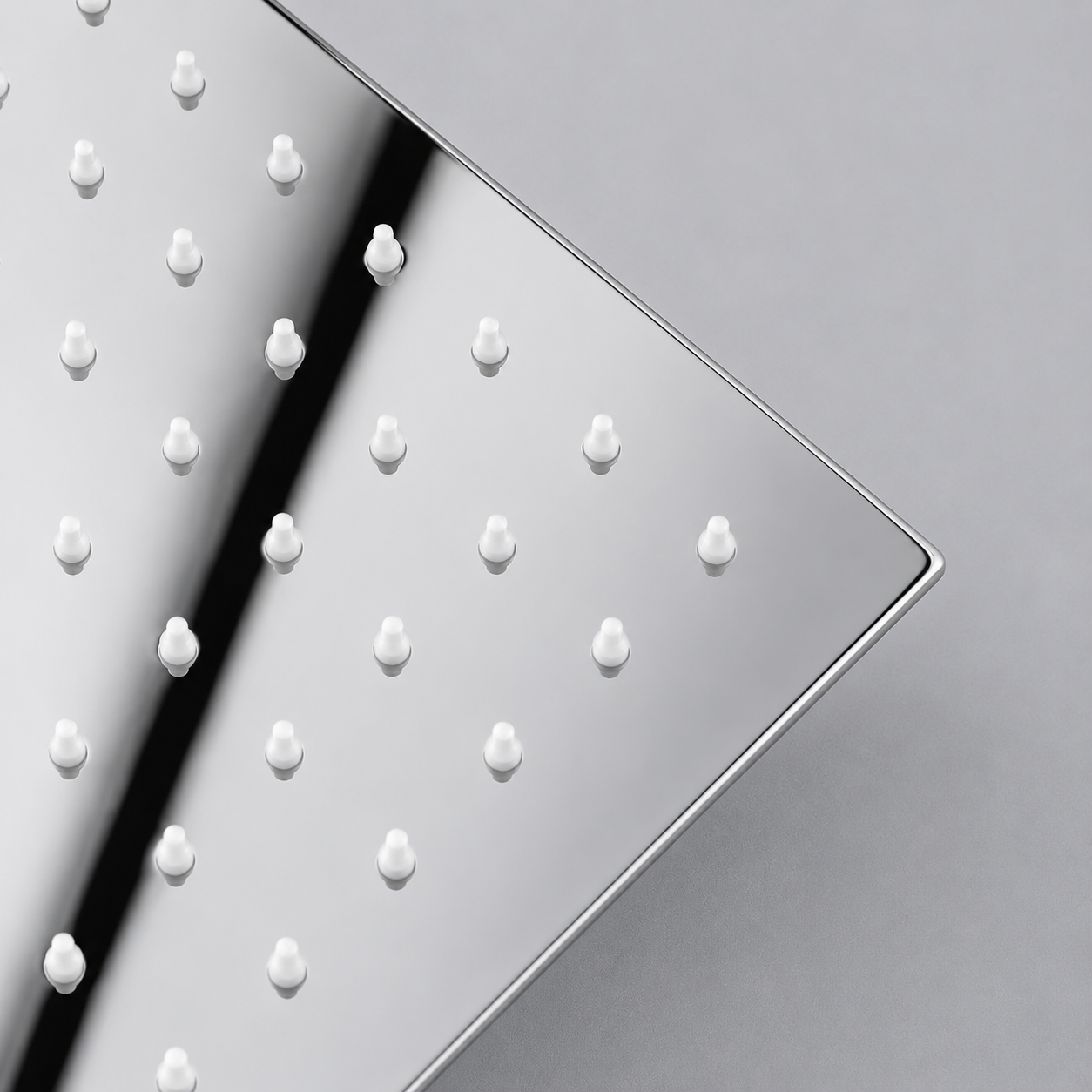 Polished chrome shower column with rain head and bath mixer - full-length product view
