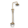 Antique brass shower column with fixed head and shelf