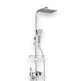 Polished chrome shower column with rain head and bath mixer