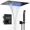 Matt black concealed ceiling shower system with LED