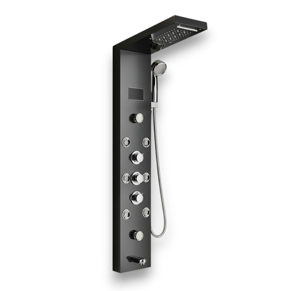 Matt black massage shower panel with LED lighting