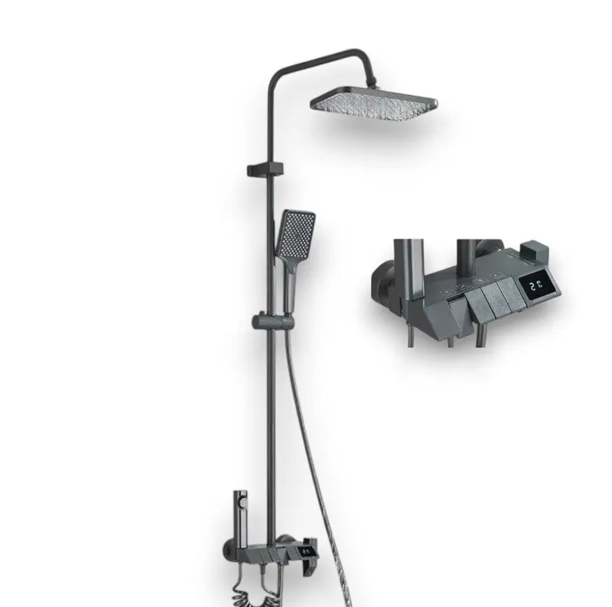 Matt black manual mixer shower column with digital display