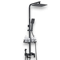 Matt black shower column with rain head and bath mixer