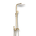 Brushed gold shower column with rain head and bath mixer