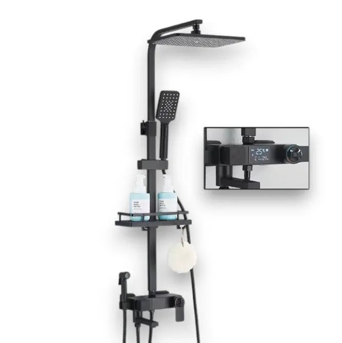 Matt black thermostatic shower column with digital display