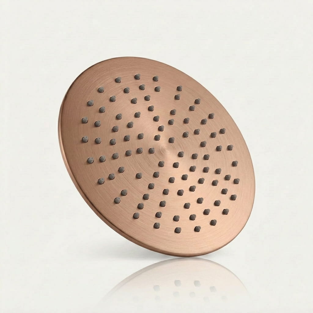 Brushed rose gold concealed shower set with rainfall head - fitted in a modern bathroom