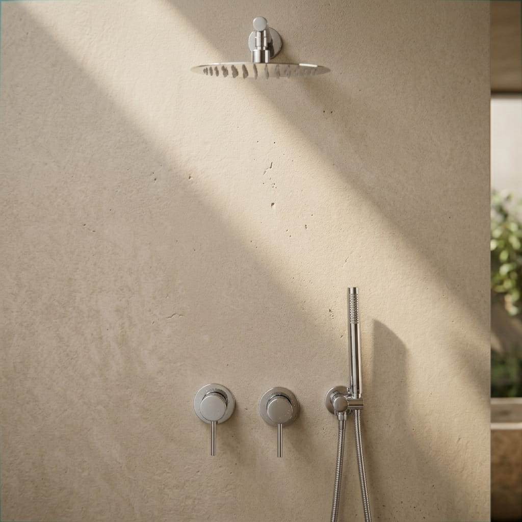 Polished chrome concealed shower set with rainfall head - rainfall head detail