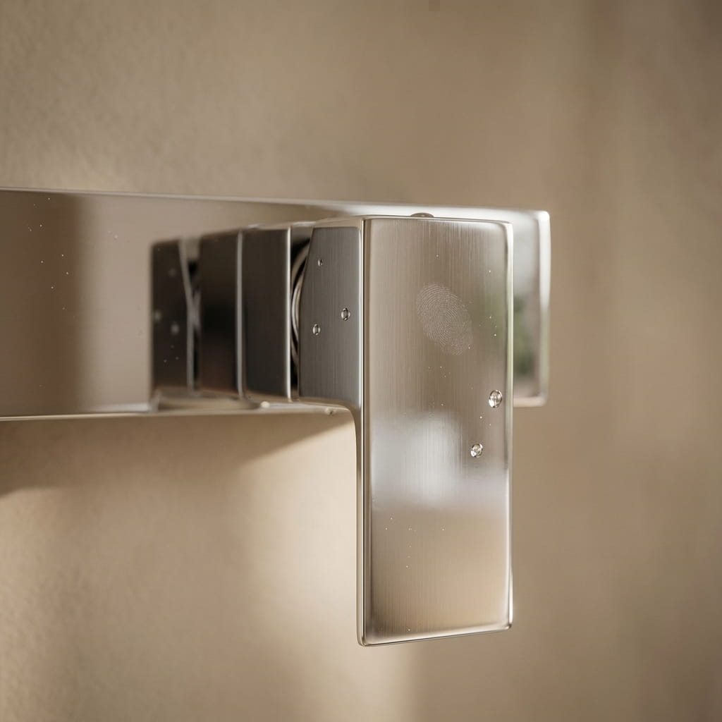 Polished chrome shower column with rain head and bath mixer - fitted in a modern bathroom