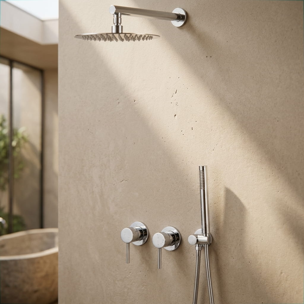 Polished chrome concealed shower set with rainfall head