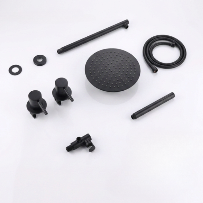 Matt black concealed shower set with rainfall head - fitted in a modern bathroom