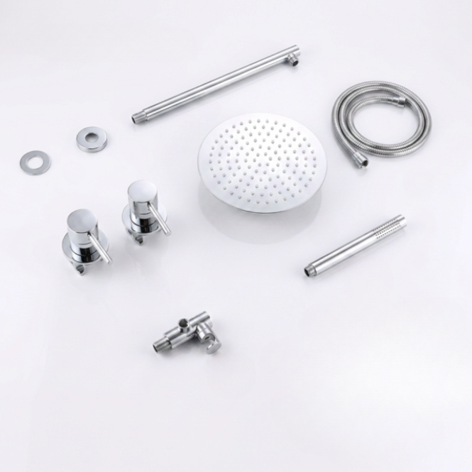 Polished chrome concealed shower set with rainfall head - hand shower and hose