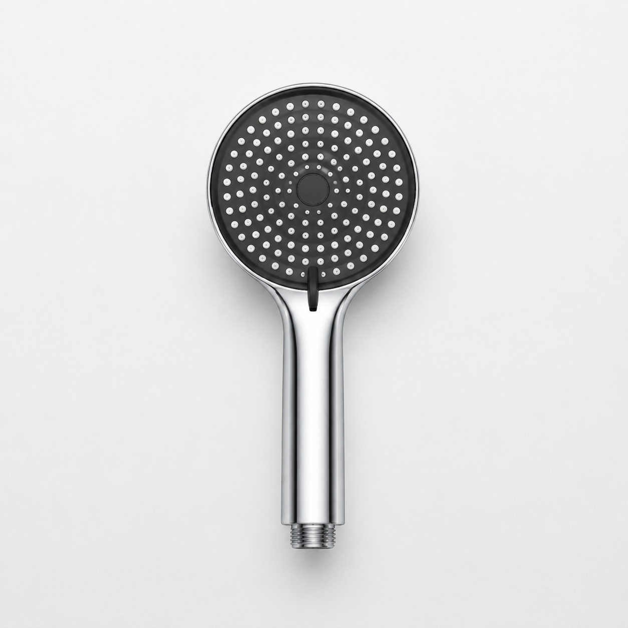 Polished chrome thermostatic shower column with shelf - side profile view