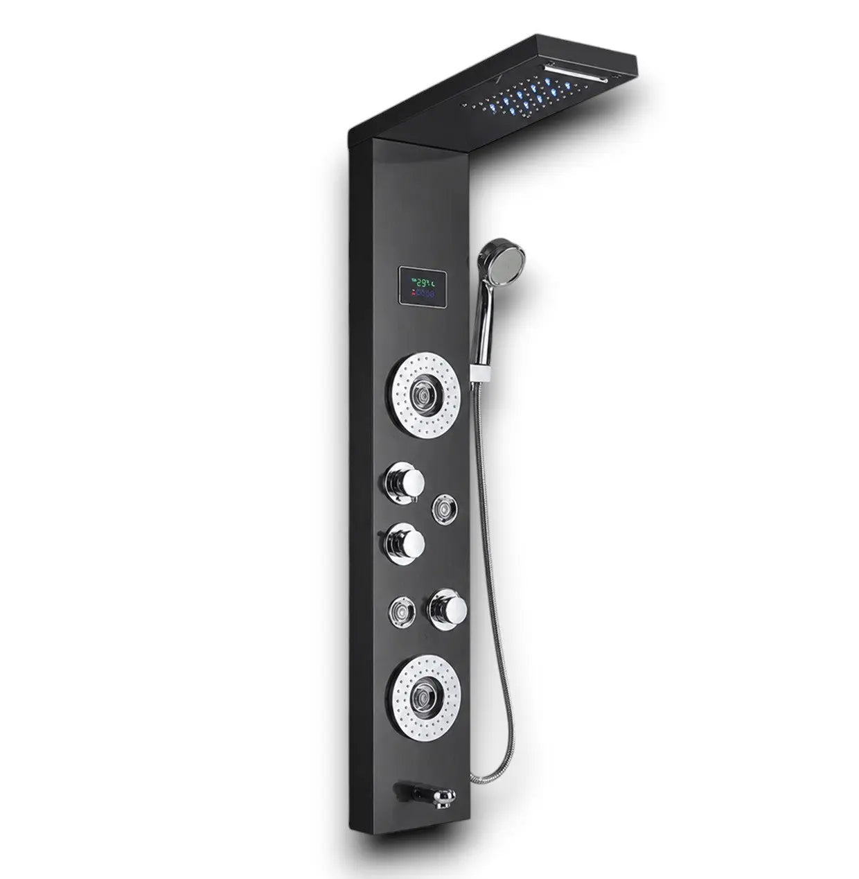 Matt black massage shower panel with digital display