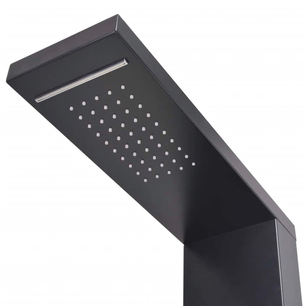 Matt black aluminium massage shower panel - mixer and controls close-up