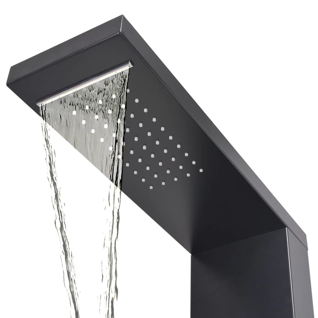 Matt black aluminium massage shower panel - hand shower and hose