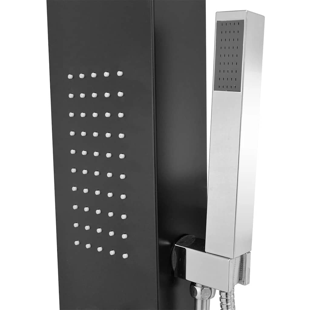 Matt black aluminium massage shower panel - fitted in a modern bathroom