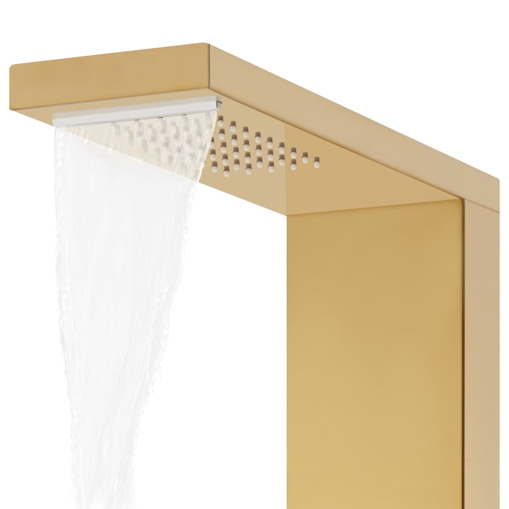 Gold mirror stainless steel massage shower panel - mixer and controls close-up
