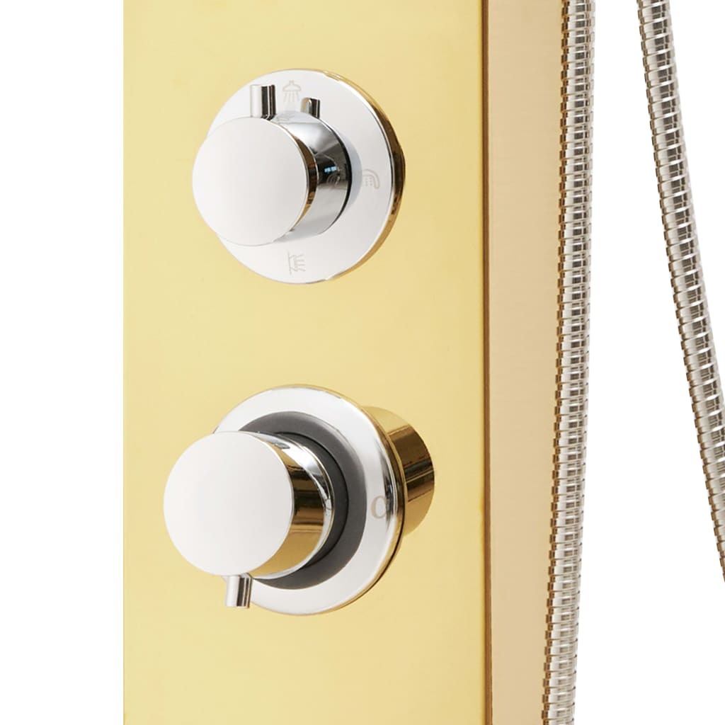Gold mirror stainless steel massage shower panel - finish and surface detail