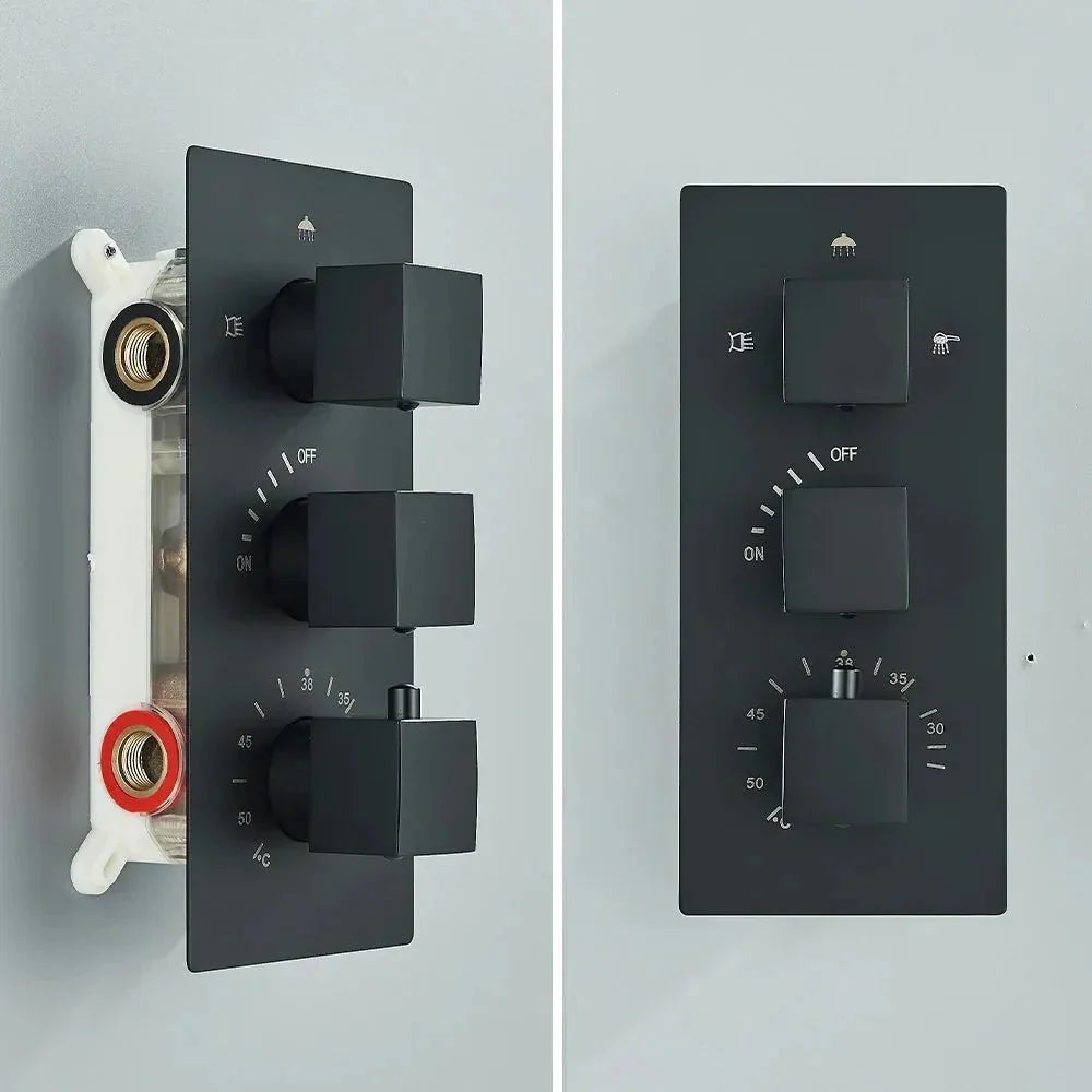 Concealed shower system with rain and waterfall head - hand shower and hose