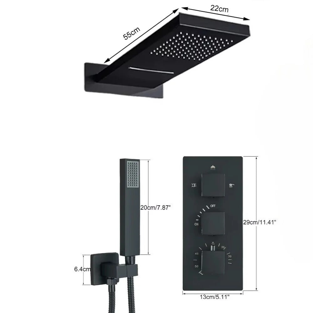 Concealed shower system with rain and waterfall head - fitted in a modern bathroom