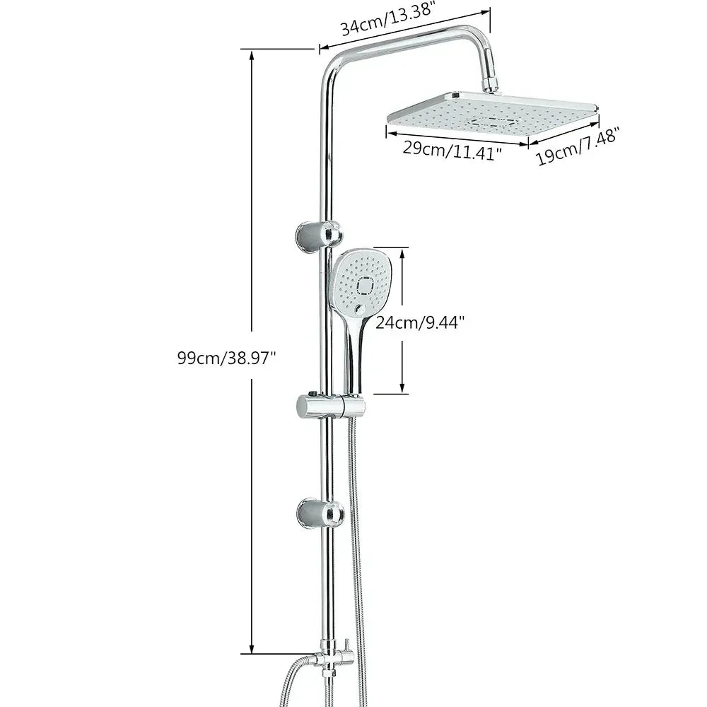 Matt black shower riser set with rain head - fitted in a modern bathroom