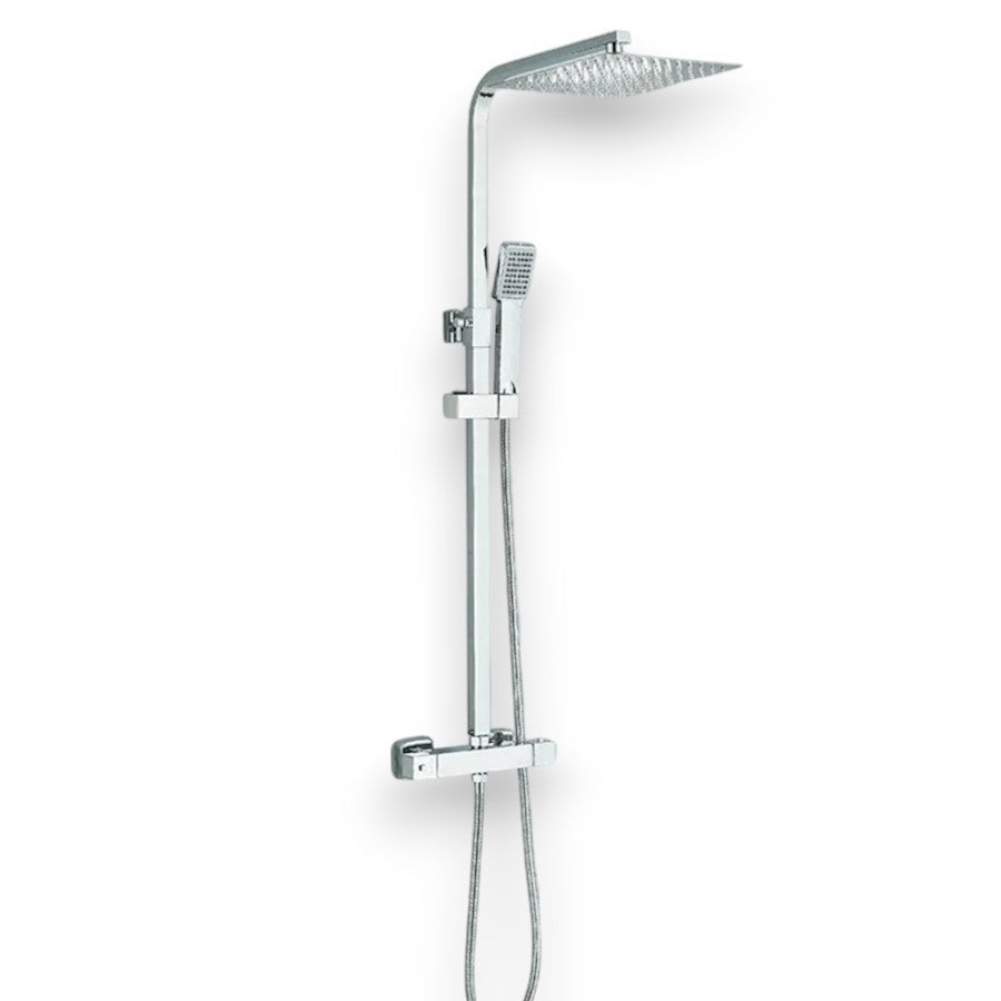 Polished chrome thermostatic shower column with square head