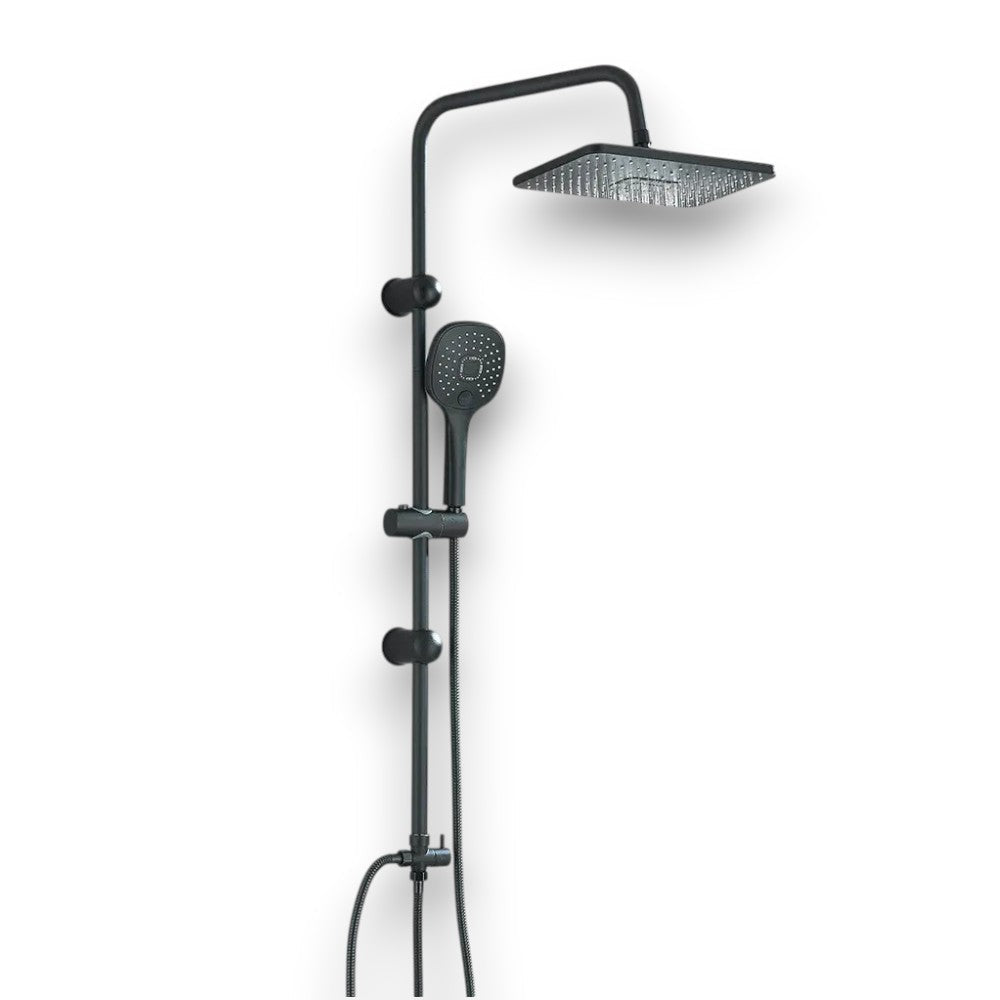 Matt black shower riser set with rain head