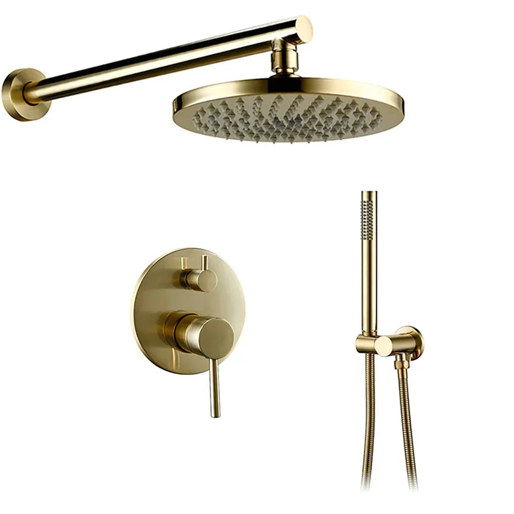 Brushed gold concealed shower valve kit - fitted in a modern bathroom