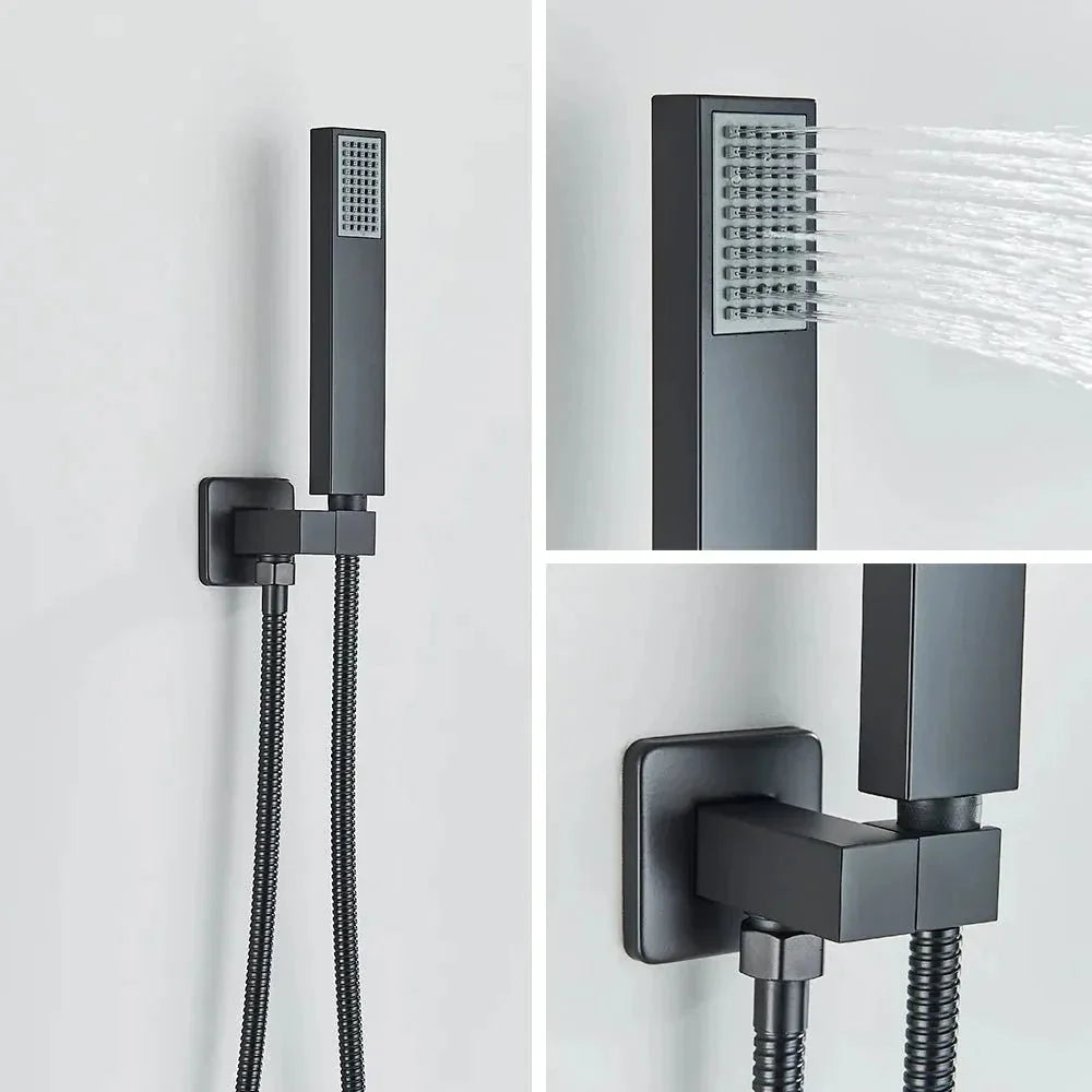 Concealed shower system with rain and waterfall head - mixer and controls close-up