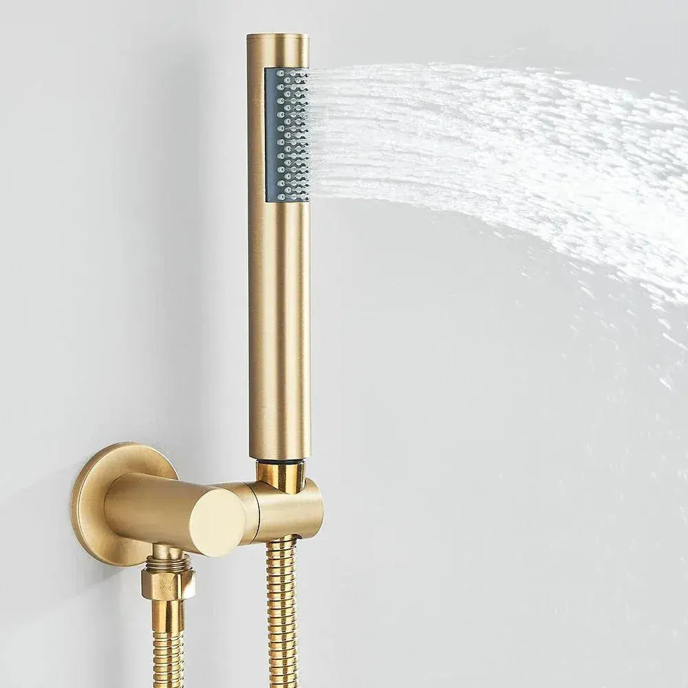 Brushed gold concealed shower valve set - mixer and controls close-up