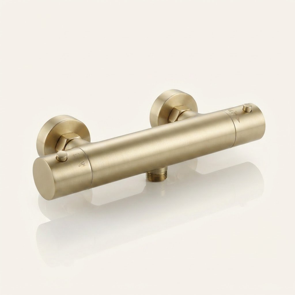Brushed gold thermostatic shower column - dimensions and measurements
