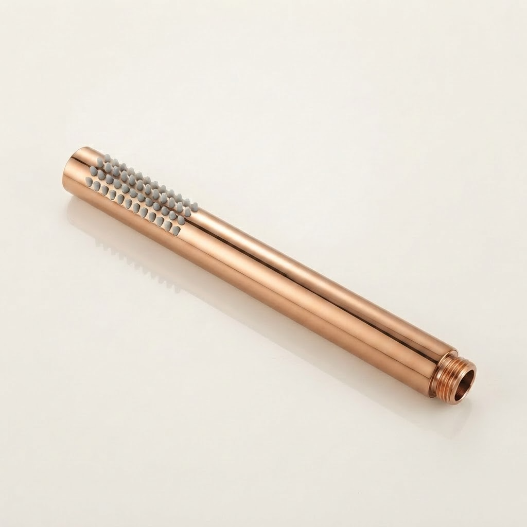 Brushed rose gold thermostatic shower column - fitted in a modern bathroom