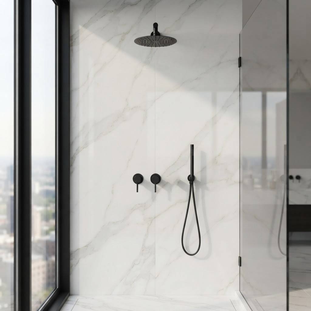 Matt black concealed shower set with rainfall head