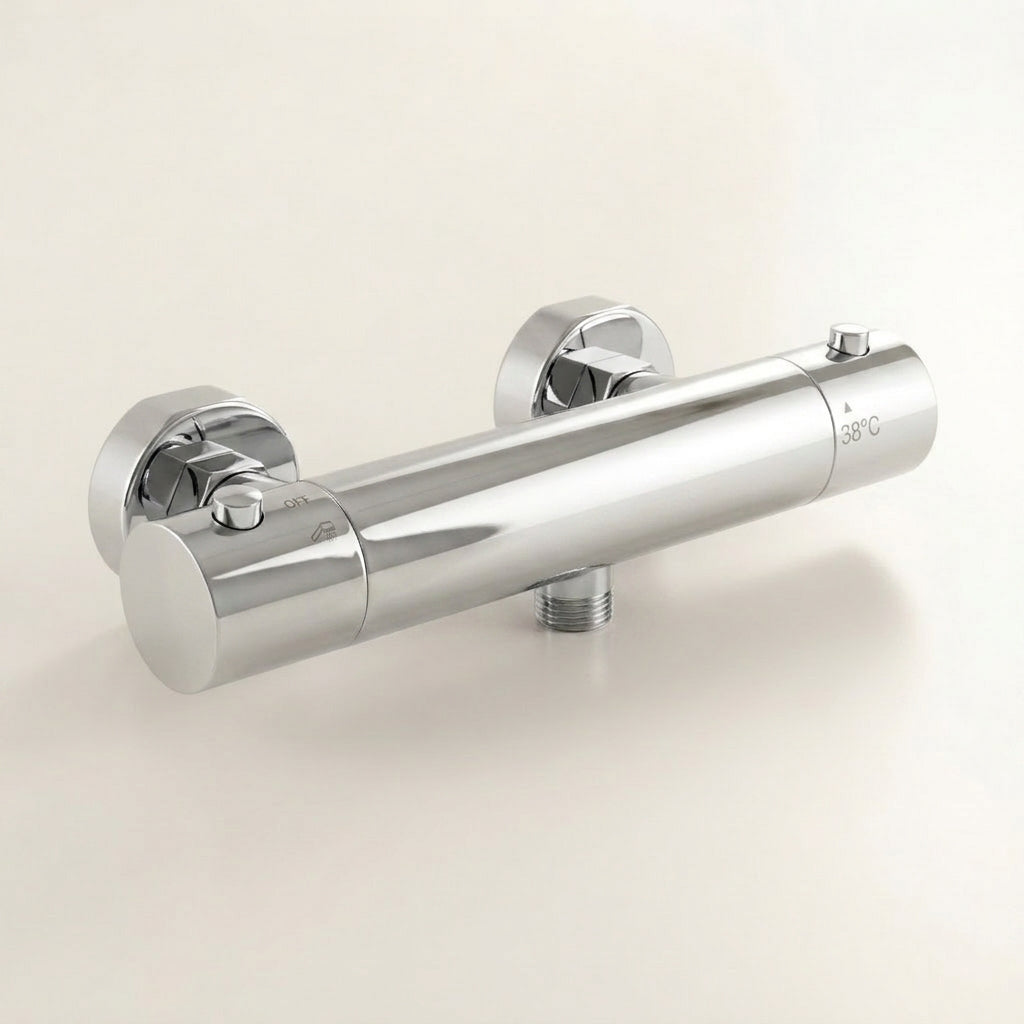 Polished chrome thermostatic shower column - finish and surface detail